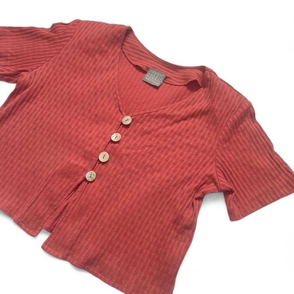 Vintage Cottagecore Coral Cropped Knit Top • Brand - Rabbit Designs • SIZE - L